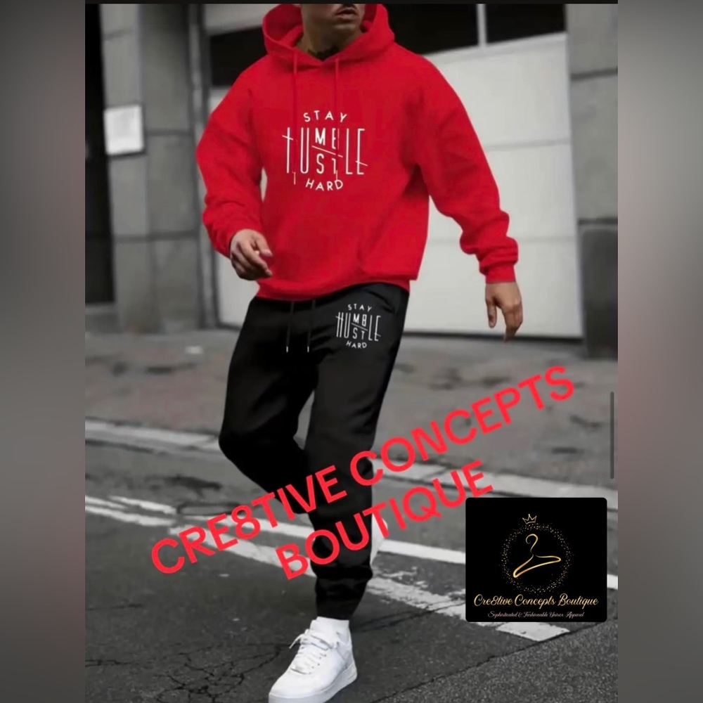 🌟Host Pick🌟 2pc Black/Red Set Stay Humble, HuSTLe Hard Jogger’s Fit